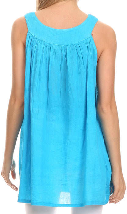 Sakkas Tyra  Sequin Embroidered Relaxed Fit Sleeveless V-Neck Top