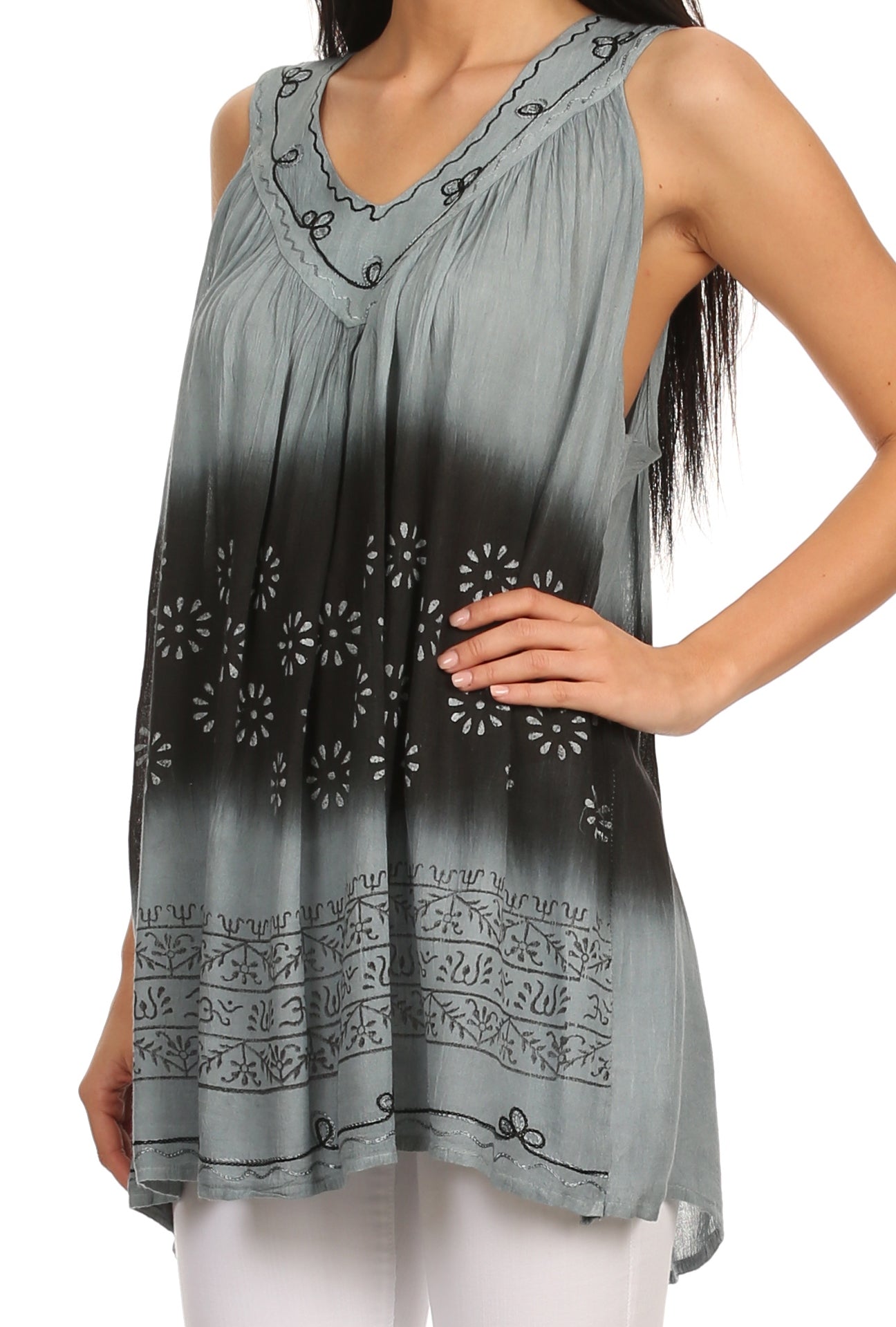 Sakkas  Lexi Embroidered two tone Sleeveless V neck Top