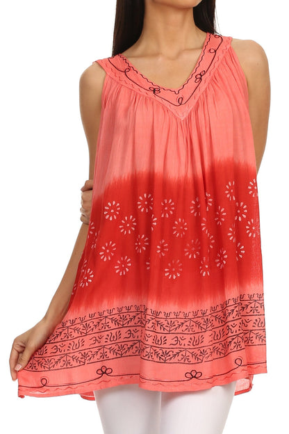 Sakkas  Lexi Embroidered two tone Sleeveless V neck Top