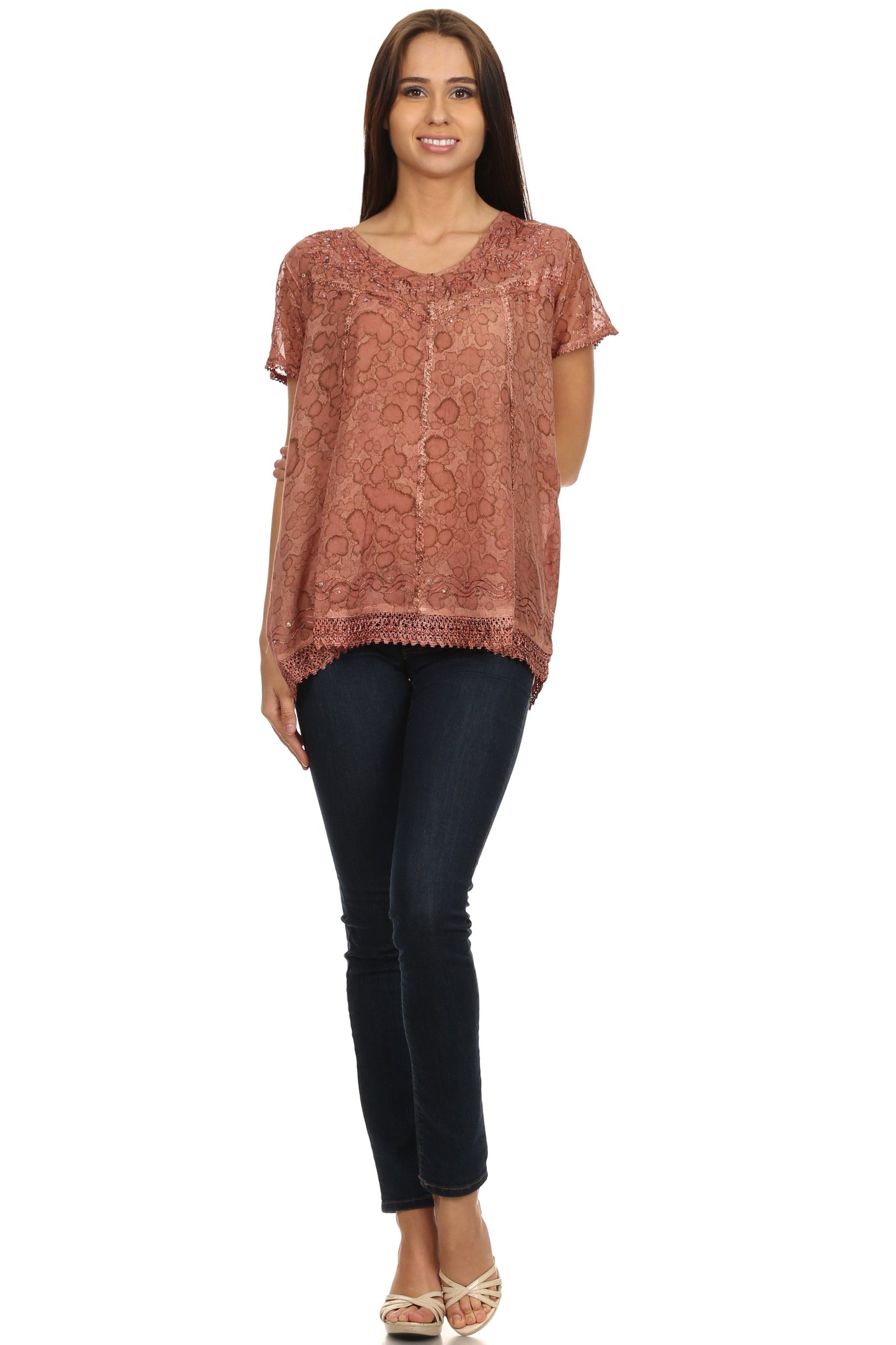 Sakkas Charolette Embroidery And Seqiun Accents Blouse