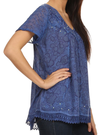 Sakkas Charolette Embroidery And Seqiun Accents Blouse