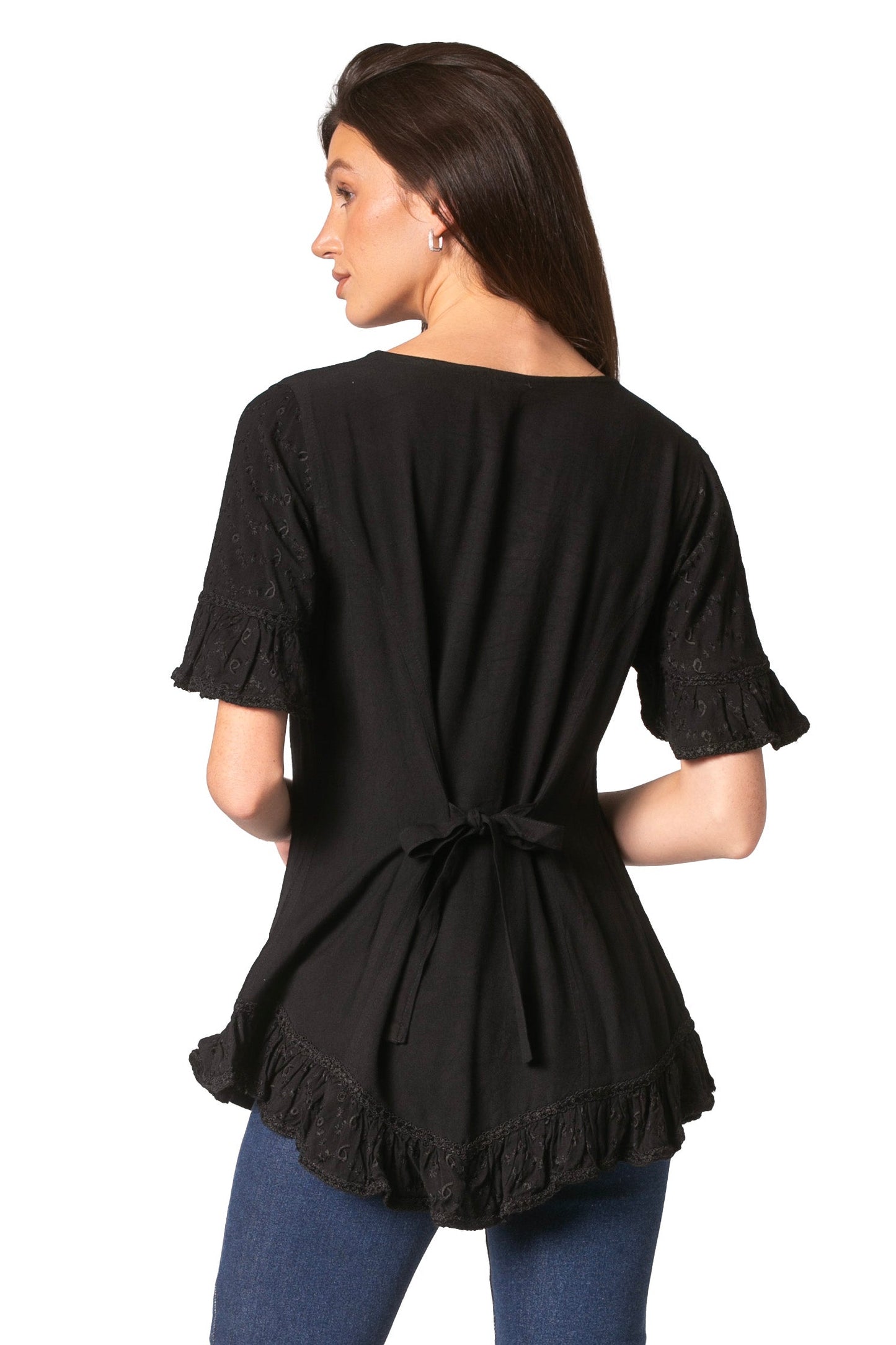 Sakkas Sayle Long Star Embroidered Blouse Shirt Top With Button Front And Ruffles