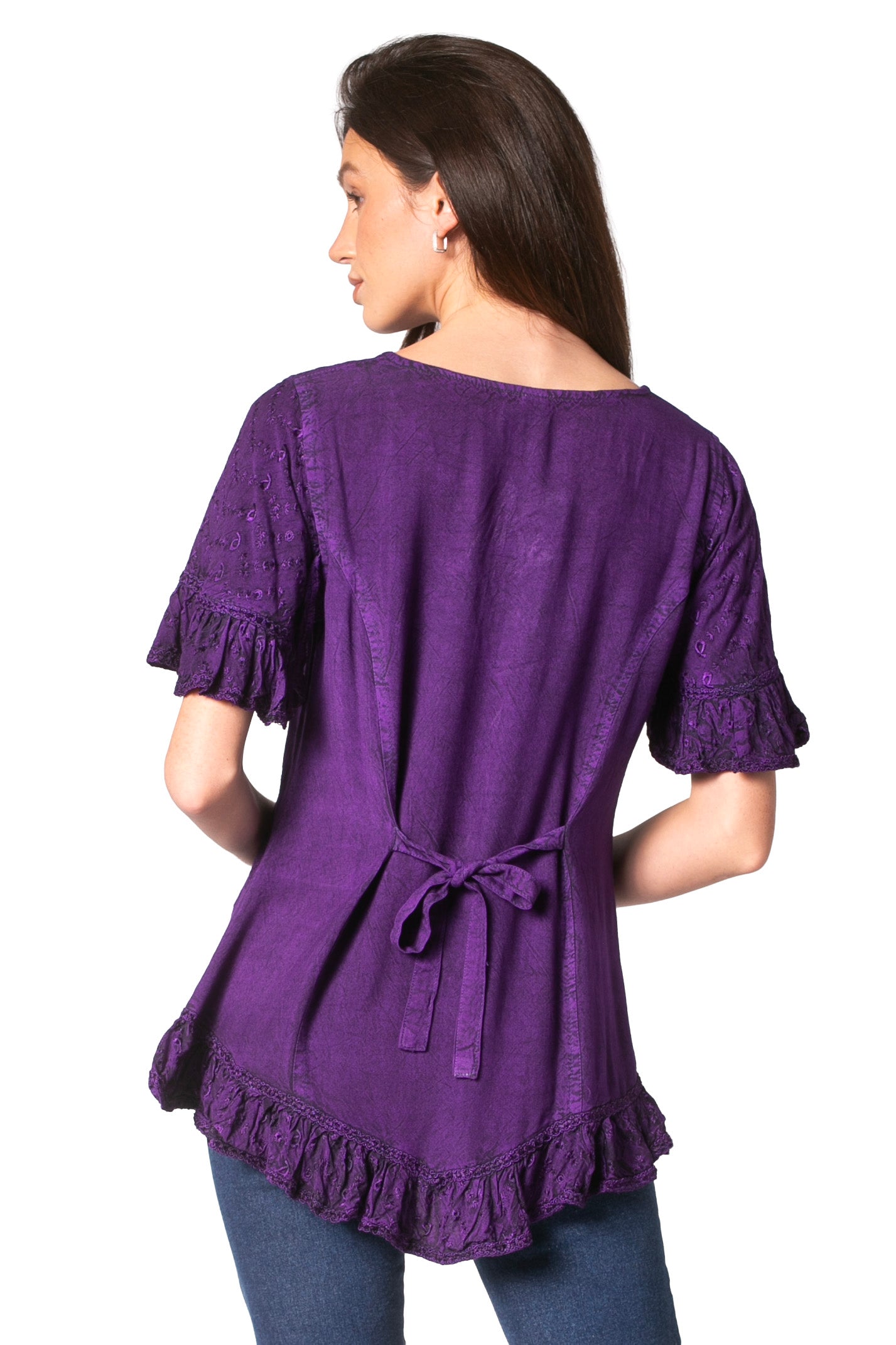 Sakkas Sayle Long Star Embroidered Blouse Shirt Top With Button Front And Ruffles