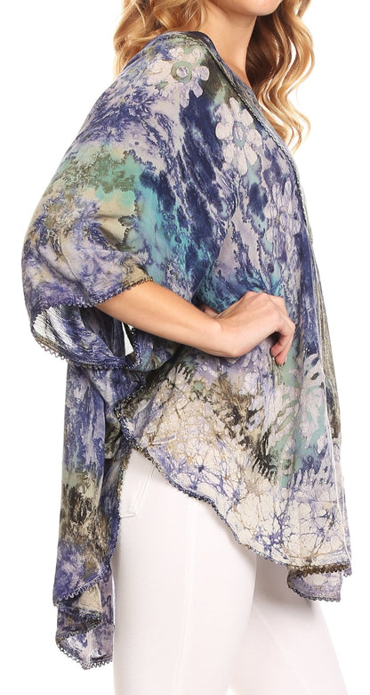 Sakkas Vanya Floral and Palm Tree Batik Circle Top with Sequins and Embroidery