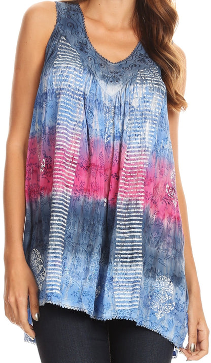 Sakkas Renee Dip Dye Floral Print Tank with Sequins and Embroidery