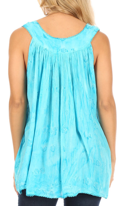 Sakkas Alyse Crinkle Tie Dye Tank with Sequins and Embroidery