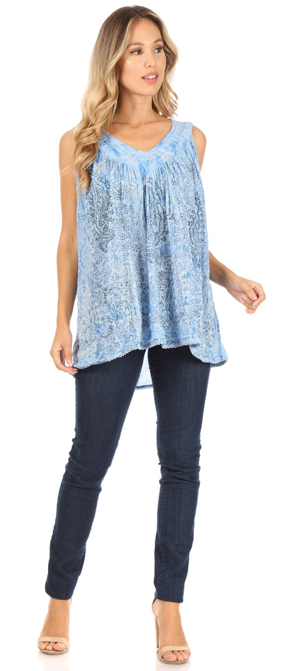 Sakkas Alyse Crinkle Tie Dye Tank with Sequins and Embroidery