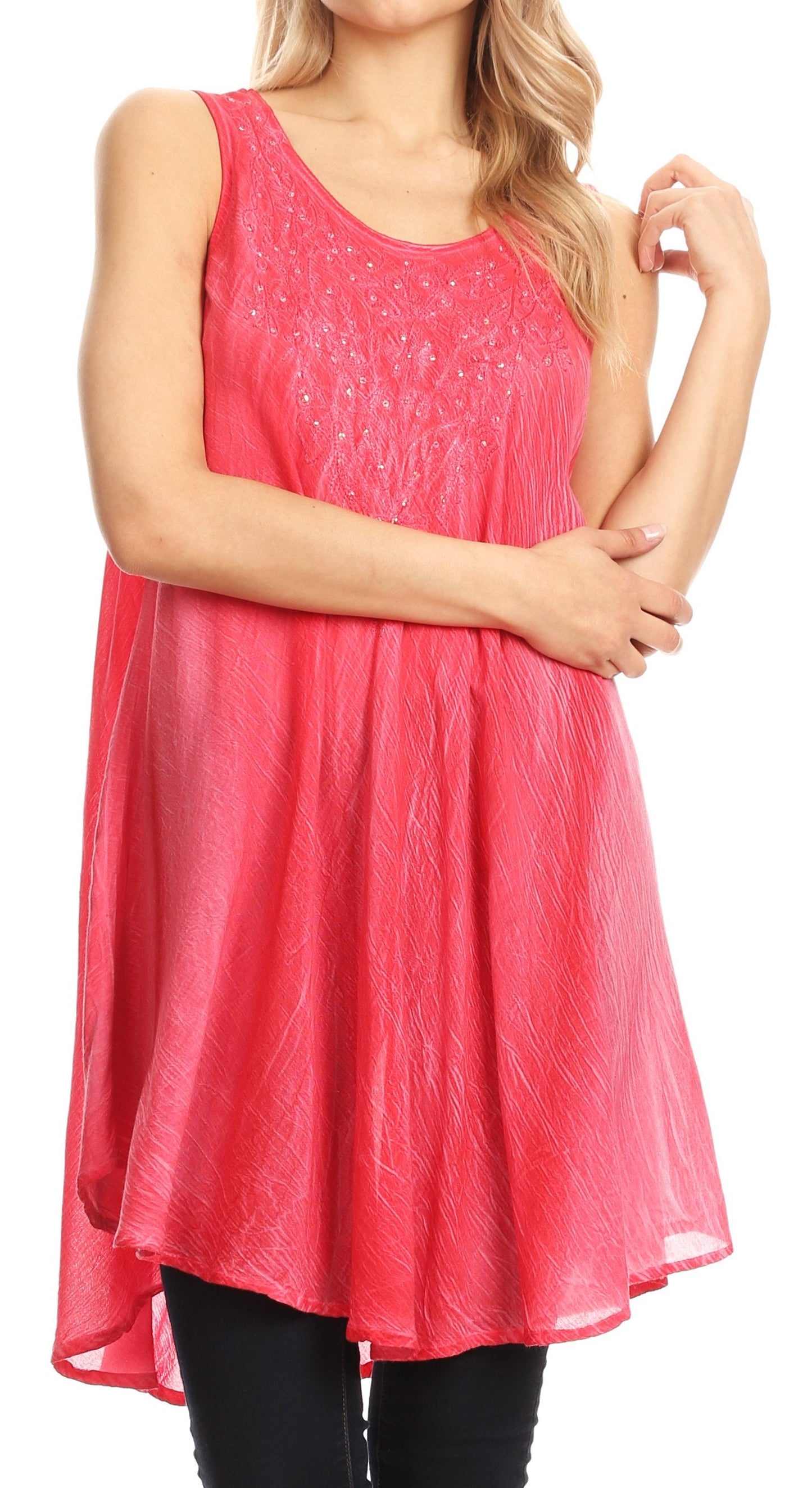 Sakkas Lana Ombre Tie Dye Embroidered Tank Style Long Summer Top | Cover Up