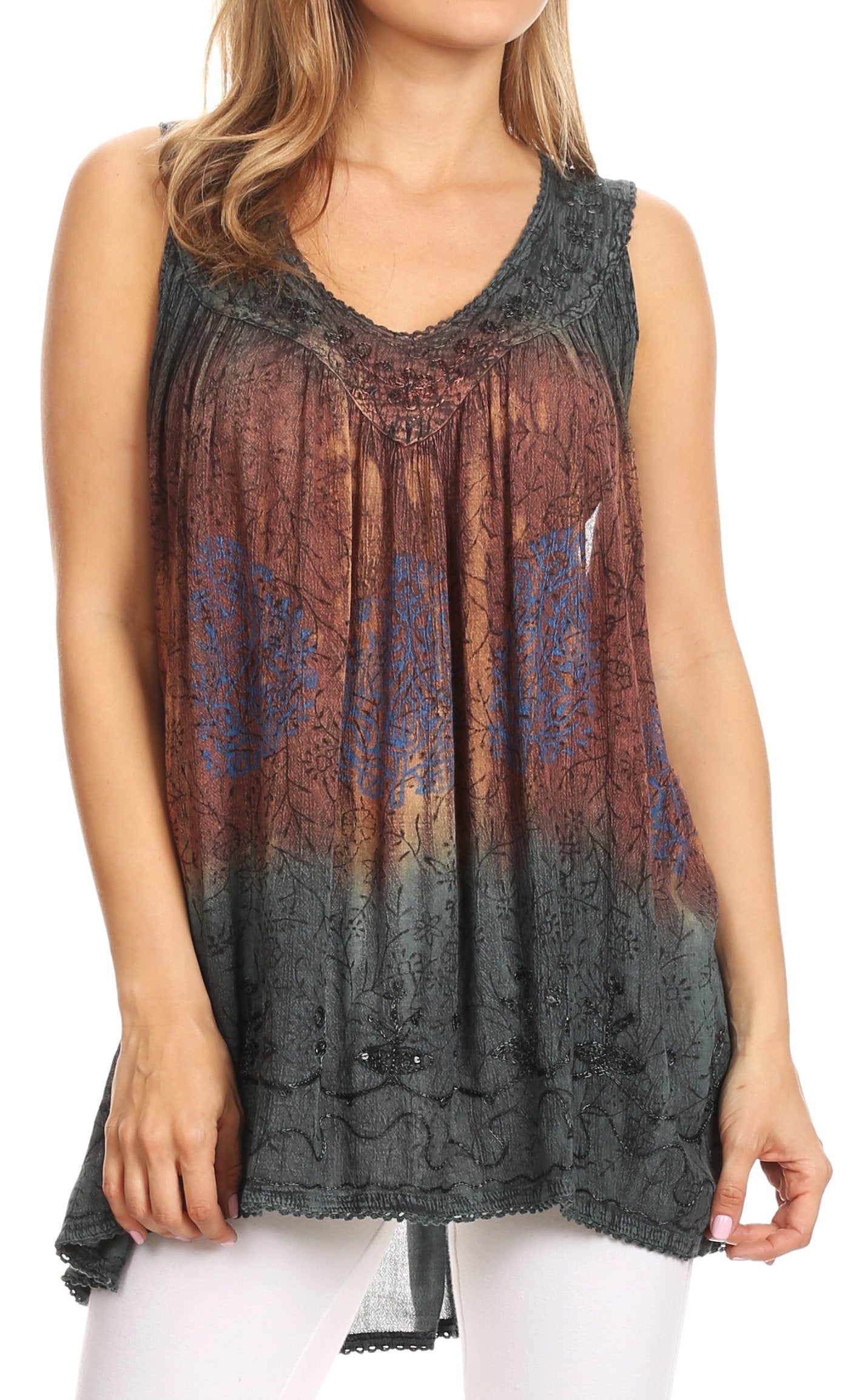 Sakkas Freya Dip Dyed Tie Dye Tank with Sequins and Embroidery