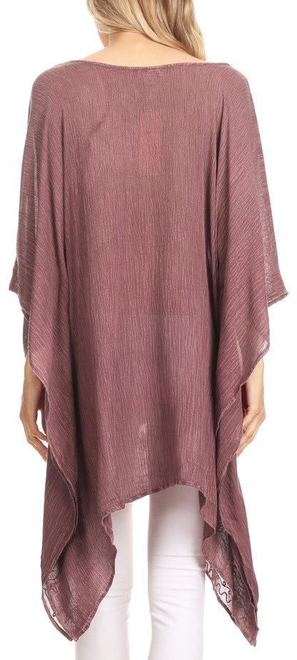 Sakkas Regina Women's Lightweight Stonewashed Poncho Top Blouse Caftan Cover up