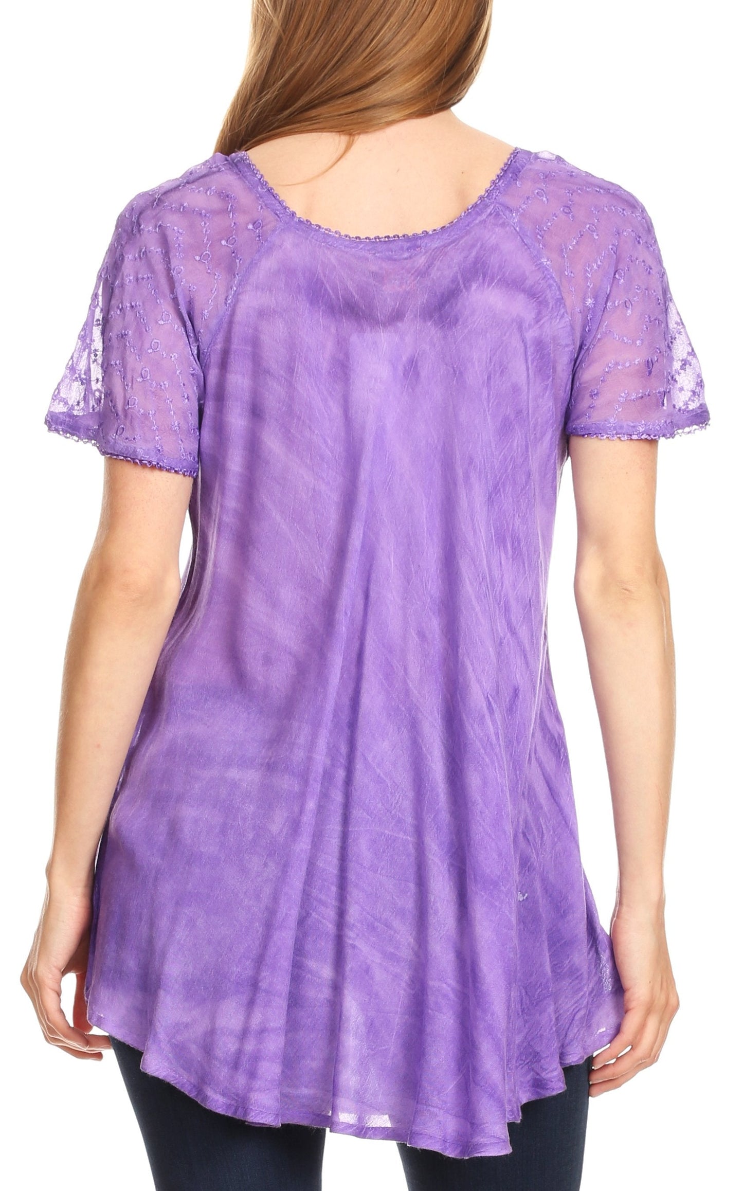 Sakkas Marzia Women's Loose Fit Short Sleeve Casual Tie Dye Batik Blouse Top Tunic