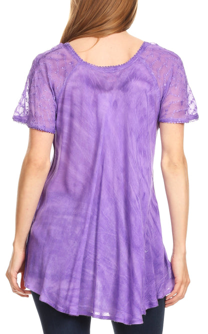Sakkas Marzia Women's Loose Fit Short Sleeve Casual Tie Dye Batik Blouse Top Tunic