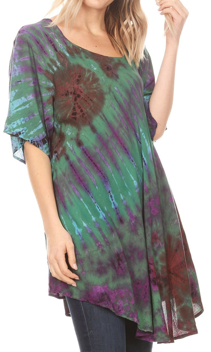 Sakkas Yara Women's Casual Loose Oversize Short Sleeve Scoop Neck Blouse Top Tunic