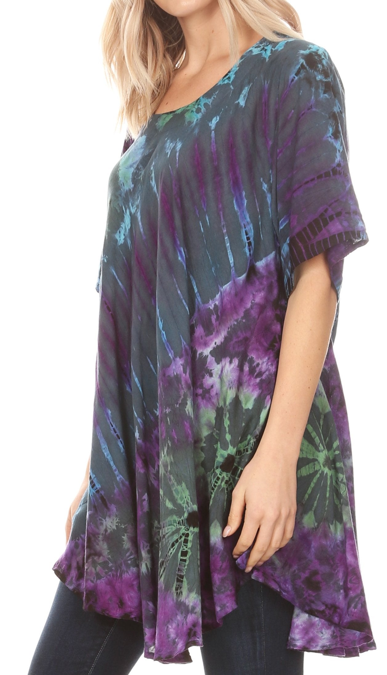 Sakkas Yara Women's Casual Loose Oversize Short Sleeve Scoop Neck Blouse Top Tunic