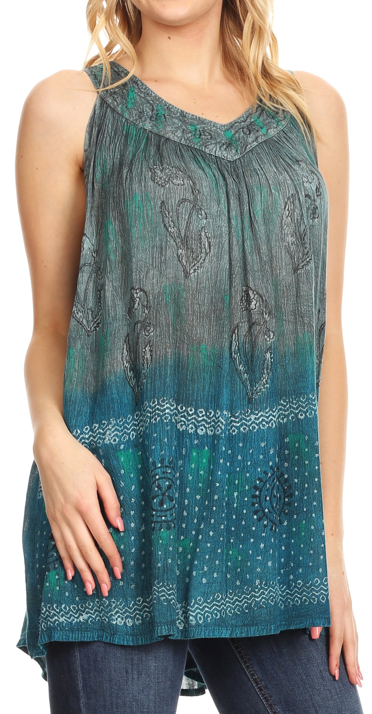 Sakkas Mina Women's Casual Loose Ombre Tie Dye Sleeveless Tank Top Tunic Blouse