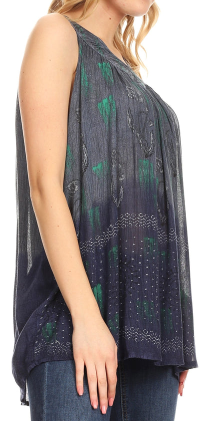 Sakkas Mina Women's Casual Loose Ombre Tie Dye Sleeveless Tank Top Tunic Blouse
