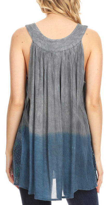 Sakkas Mina Women's Casual Loose Ombre Tie Dye Sleeveless Tank Top Tunic Blouse