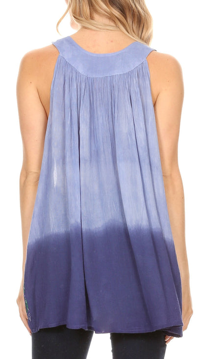 Sakkas Mina Women's Casual Loose Ombre Tie Dye Sleeveless Tank Top Tunic Blouse