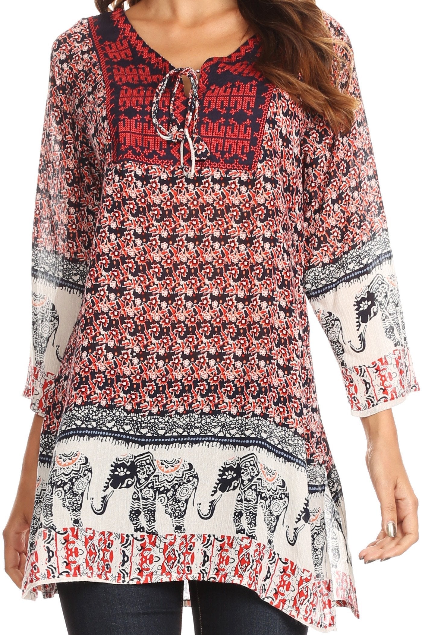 Sakkas Myra Ethnic Print Tunic with Embroidery