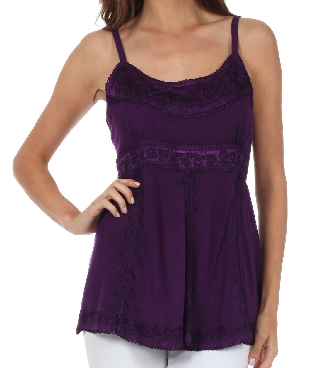 Sakkas Stonewashed Rayon Flared Hem Sleeveless Blouse