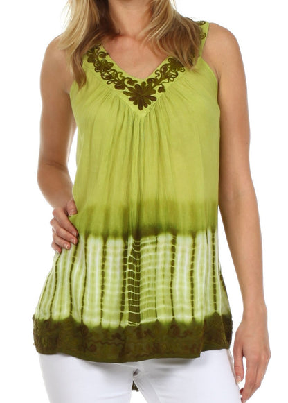 Sakkas Ombre Tie Dye Gauzy Crepe Sleeveless Relaxed Fit Top / Blouse