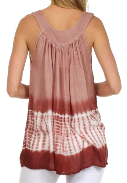Sakkas Ombre Tie Dye Gauzy Crepe Sleeveless Relaxed Fit Top / Blouse