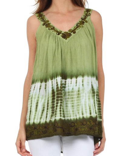Sakkas Ombre Tie Dye Gauzy Crepe Sleeveless Relaxed Fit Top / Blouse