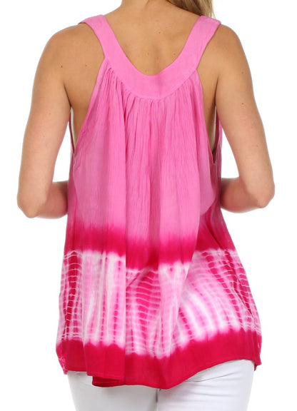 Sakkas Ombre Tie Dye Gauzy Crepe Sleeveless Relaxed Fit Top / Blouse