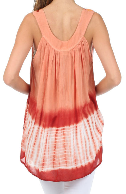 Sakkas Ombre Tie Dye Gauzy Crepe Sleeveless Relaxed Fit Top / Blouse