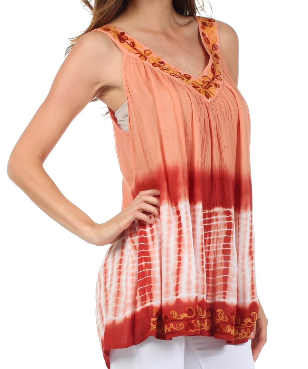 Sakkas Ombre Tie Dye Gauzy Crepe Sleeveless Relaxed Fit Top / Blouse