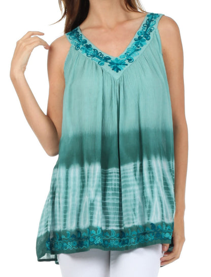 Sakkas Ombre Tie Dye Gauzy Crepe Sleeveless Relaxed Fit Top / Blouse