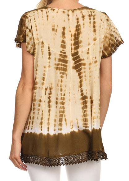Sakkas Dior Embroidery And Seqiun Accents Drop Neck Blouse