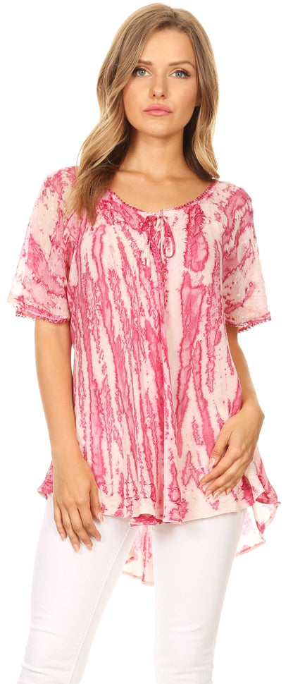 Sakkas Zoya Marbled Embroidery  Cap Sleeves Blouse / Top