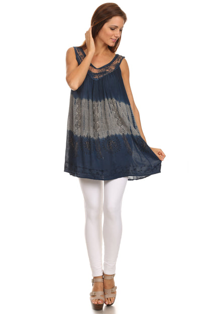 Sakkas Nita Batik Relaxed Fit Scoop Neck Sleeveless Top