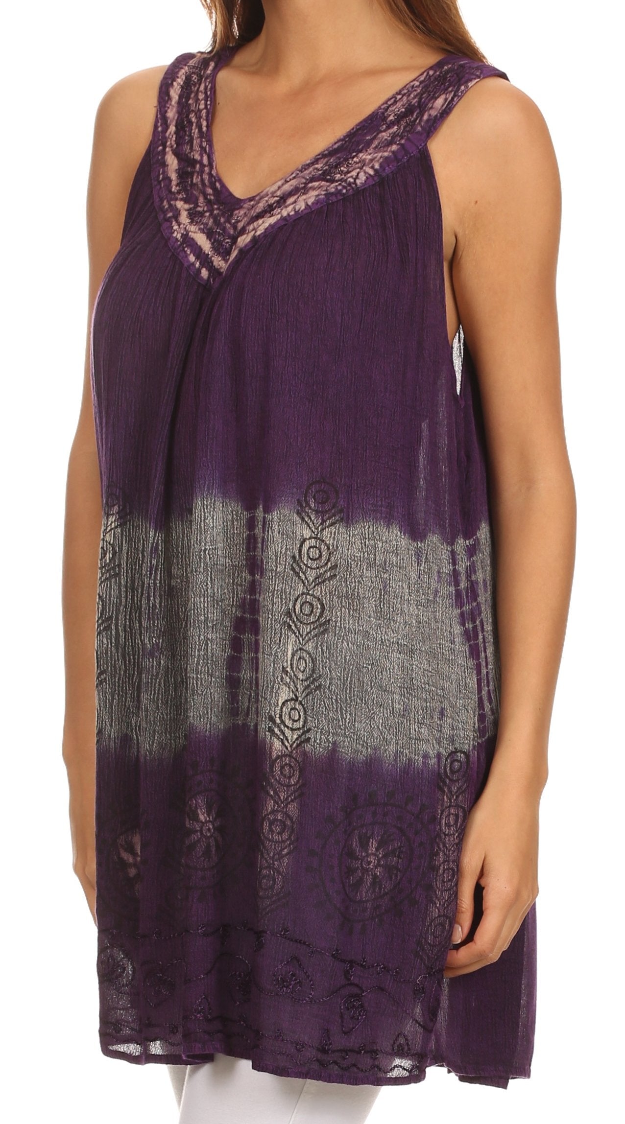 Sakkas Nita Batik Relaxed Fit Scoop Neck Sleeveless Top