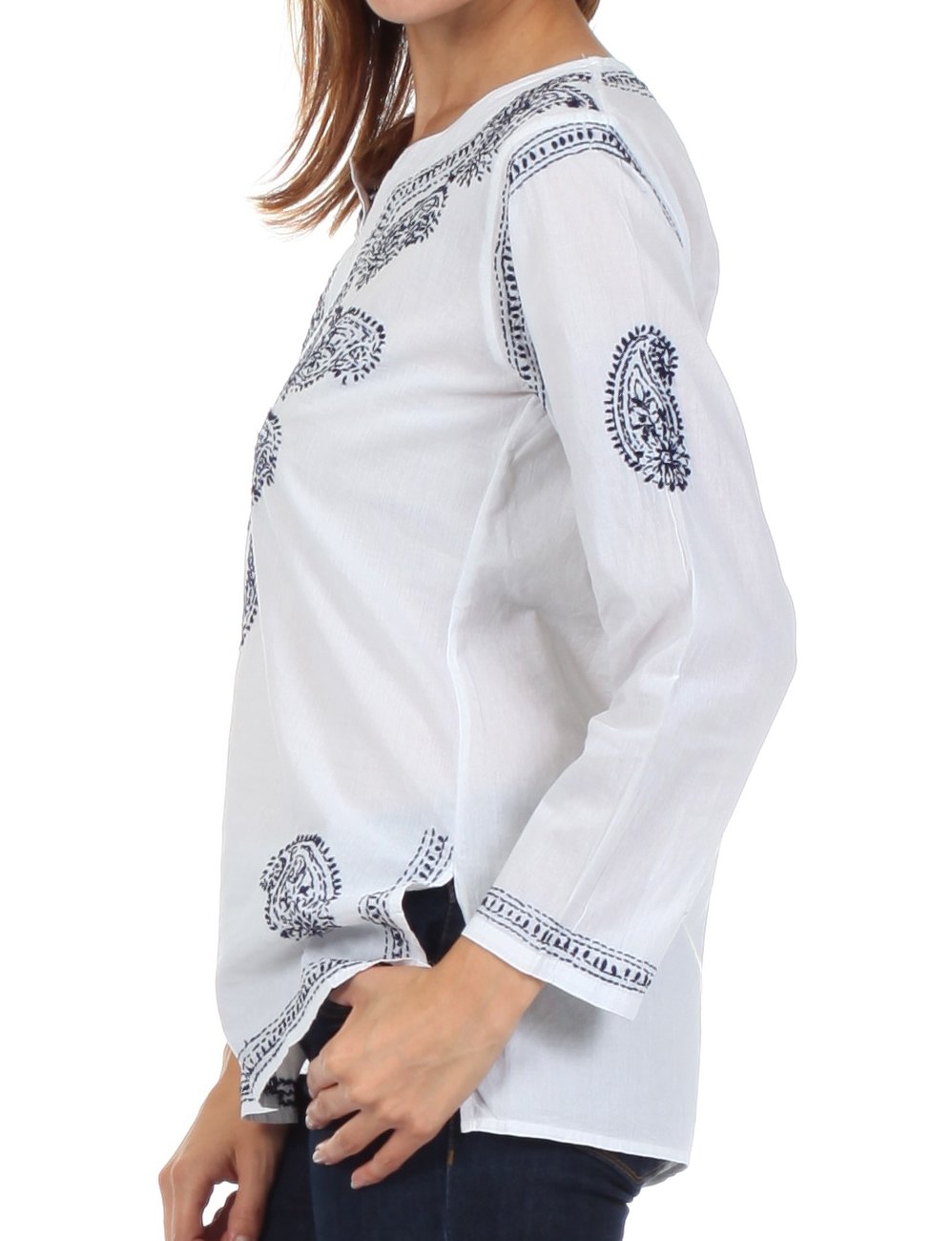 Sakkas Paisley Embroidered Cotton Long Sleeve Blouse