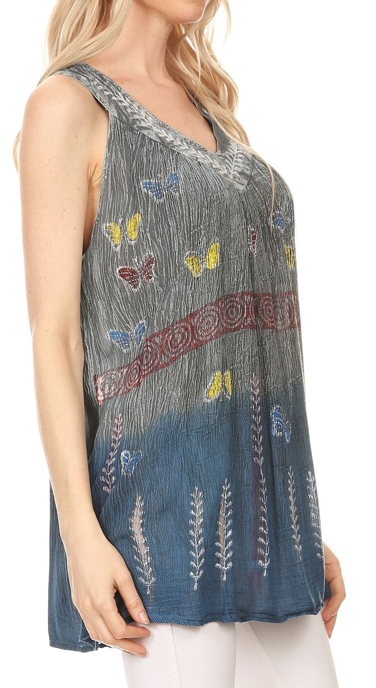 Sakkas Chiara Two Tone Sleeveless V-neck Tank Top Blouse
