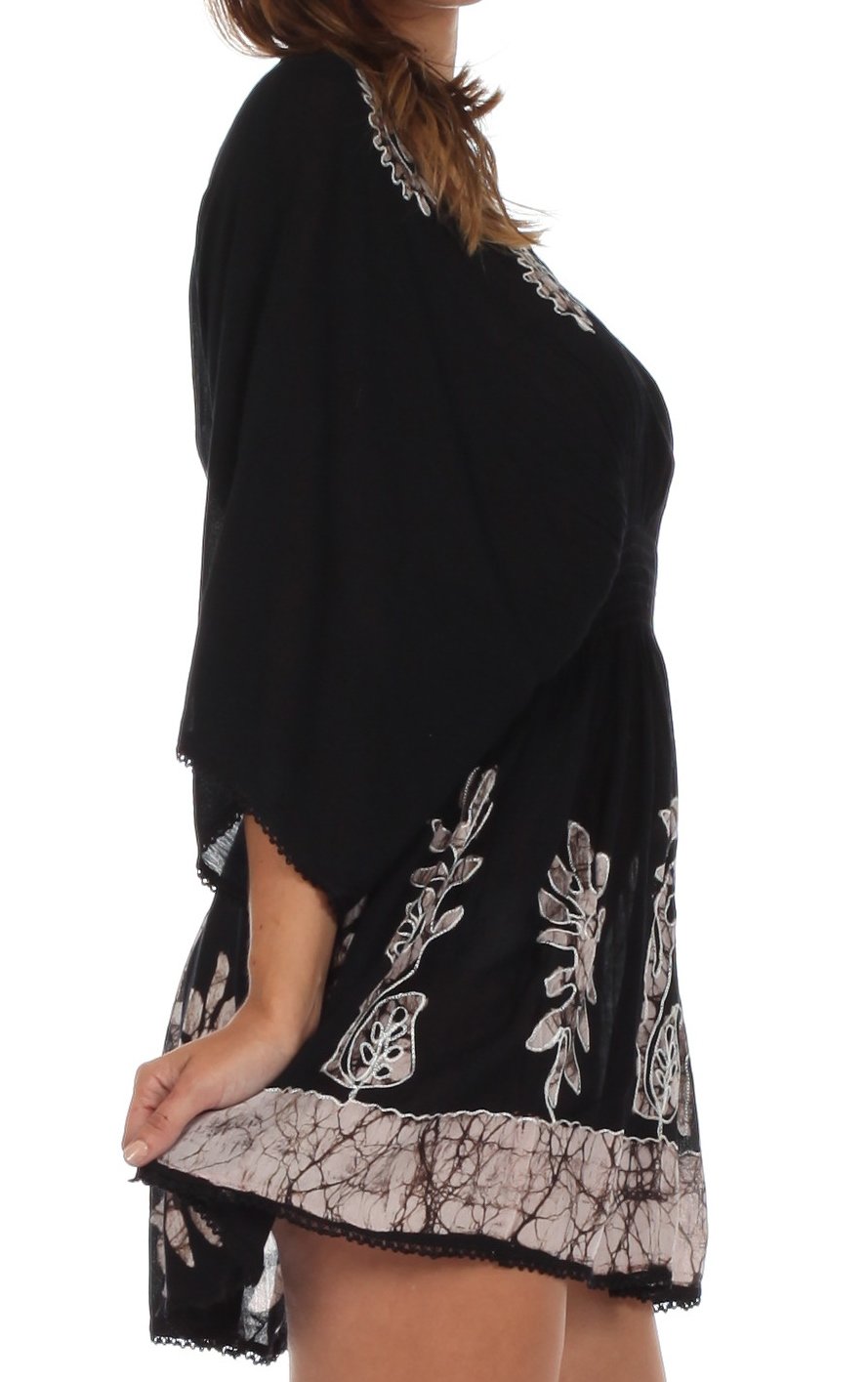 Sakkas Women's Embroidered Batik Gauzy Rayon Tunic Blouse