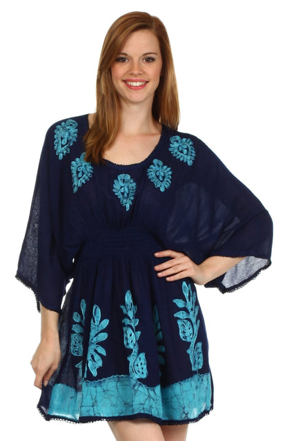 Sakkas Women's Embroidered Batik Gauzy Rayon Tunic Blouse