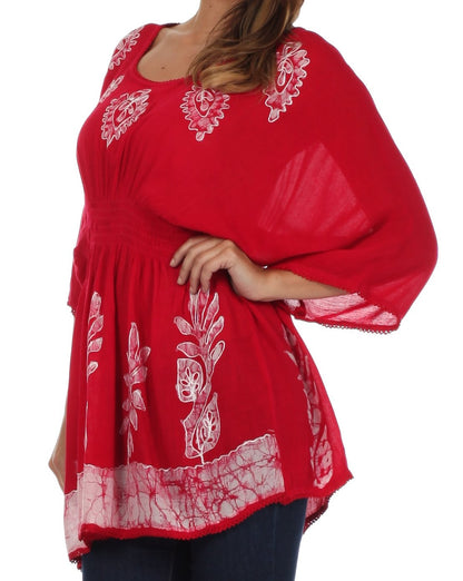 Sakkas Women's Embroidered Batik Gauzy Rayon Tunic Blouse