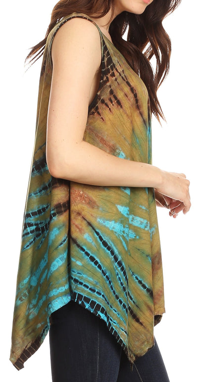Sakkas Jaida Elegant High Low Tie Dye Tank Top