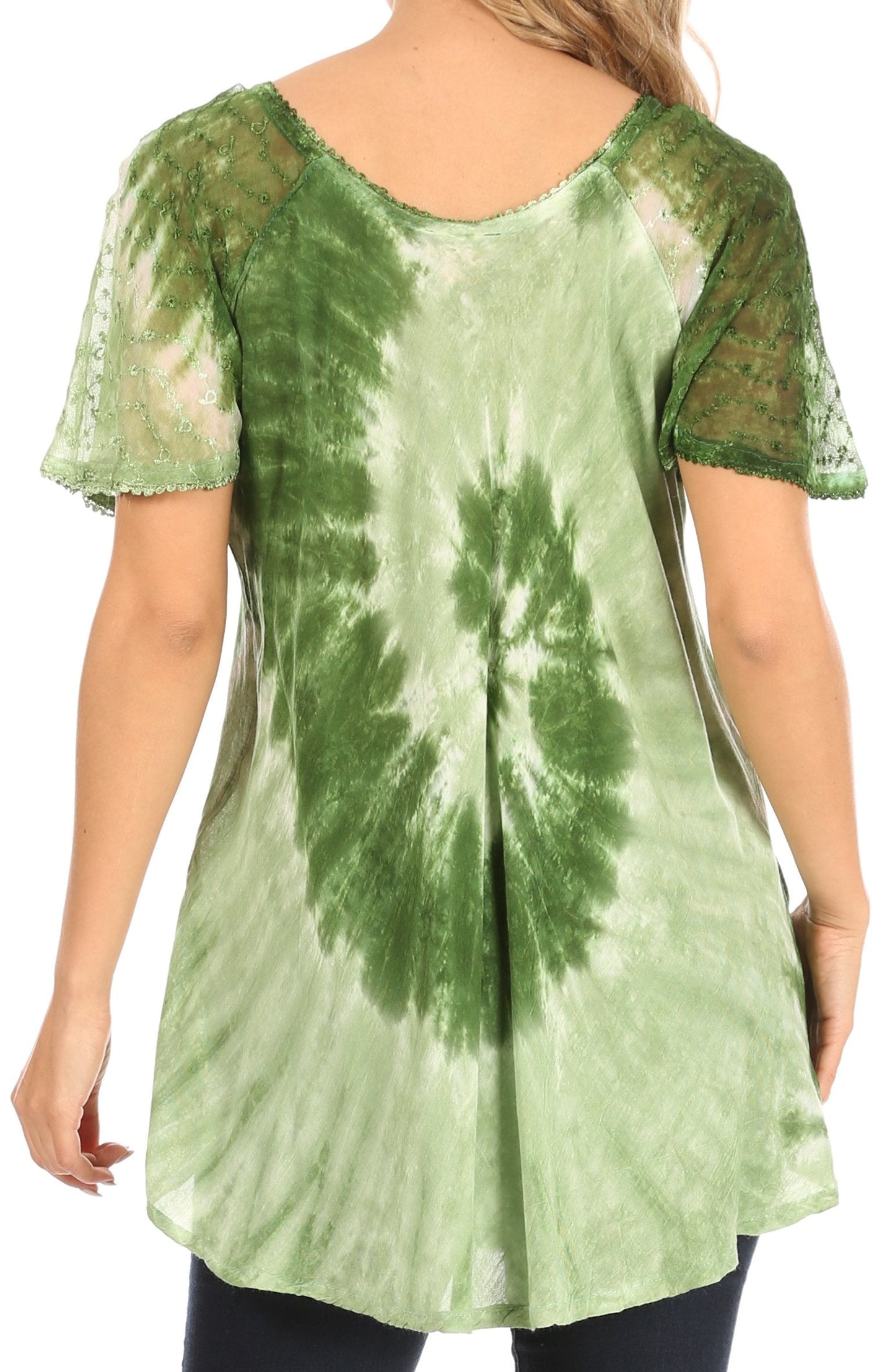 Sakkas Petra Women's Casual Loose Flared Corset Short Sleeve Lace Blouse Top Tunic