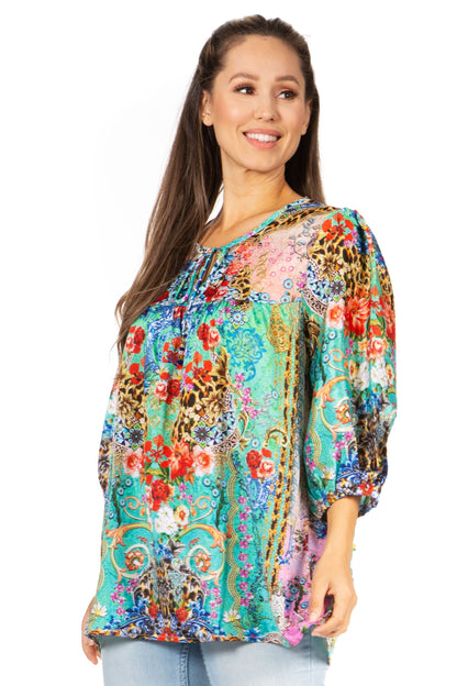 Sakkas Ligia Floral Tunic: Women's 3/4 Sleeve Blouse