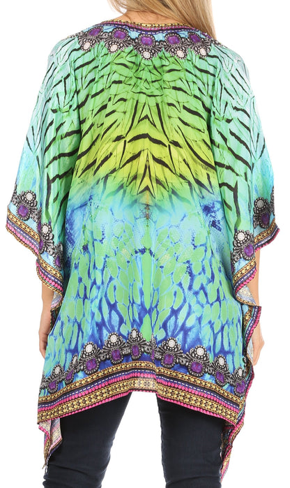 Stylish Rhinestone Lace-Up V-Neck Women's Caftan Poncho Cover-Up by Sakkas Aymee