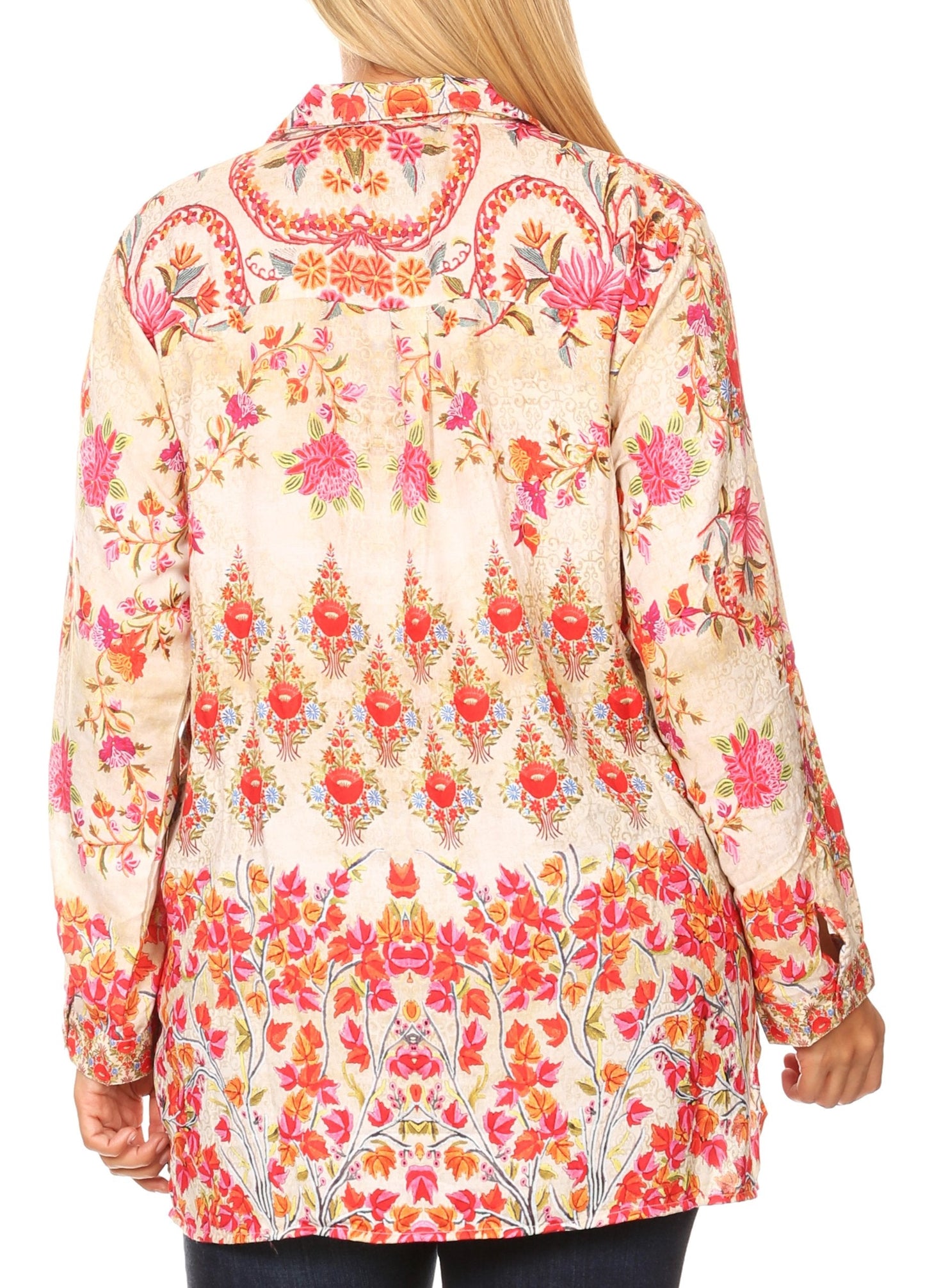 Sakkas Issa Women's Long Sleeve Floral Print Casual Button Down Shirt Blouse Top