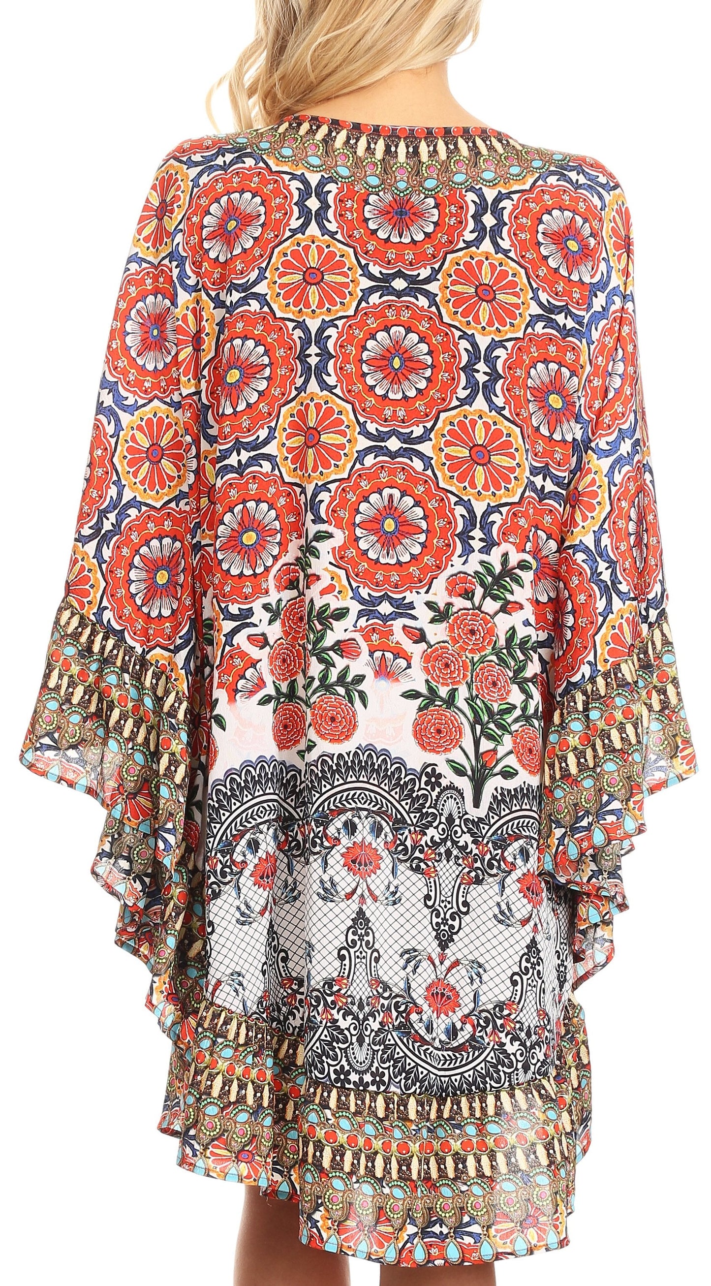 Sakkas Delu Flowy V Neck Blouse Top with Ruffled Trim and Rhinestones