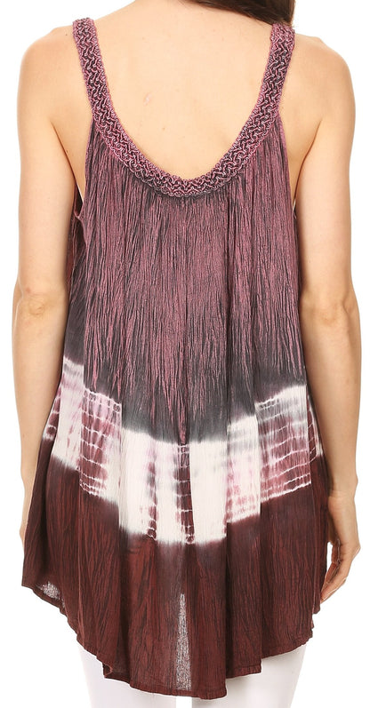 Sakkas Cecily Crinkle Floral Batik Tank with Sequins and Embroidery