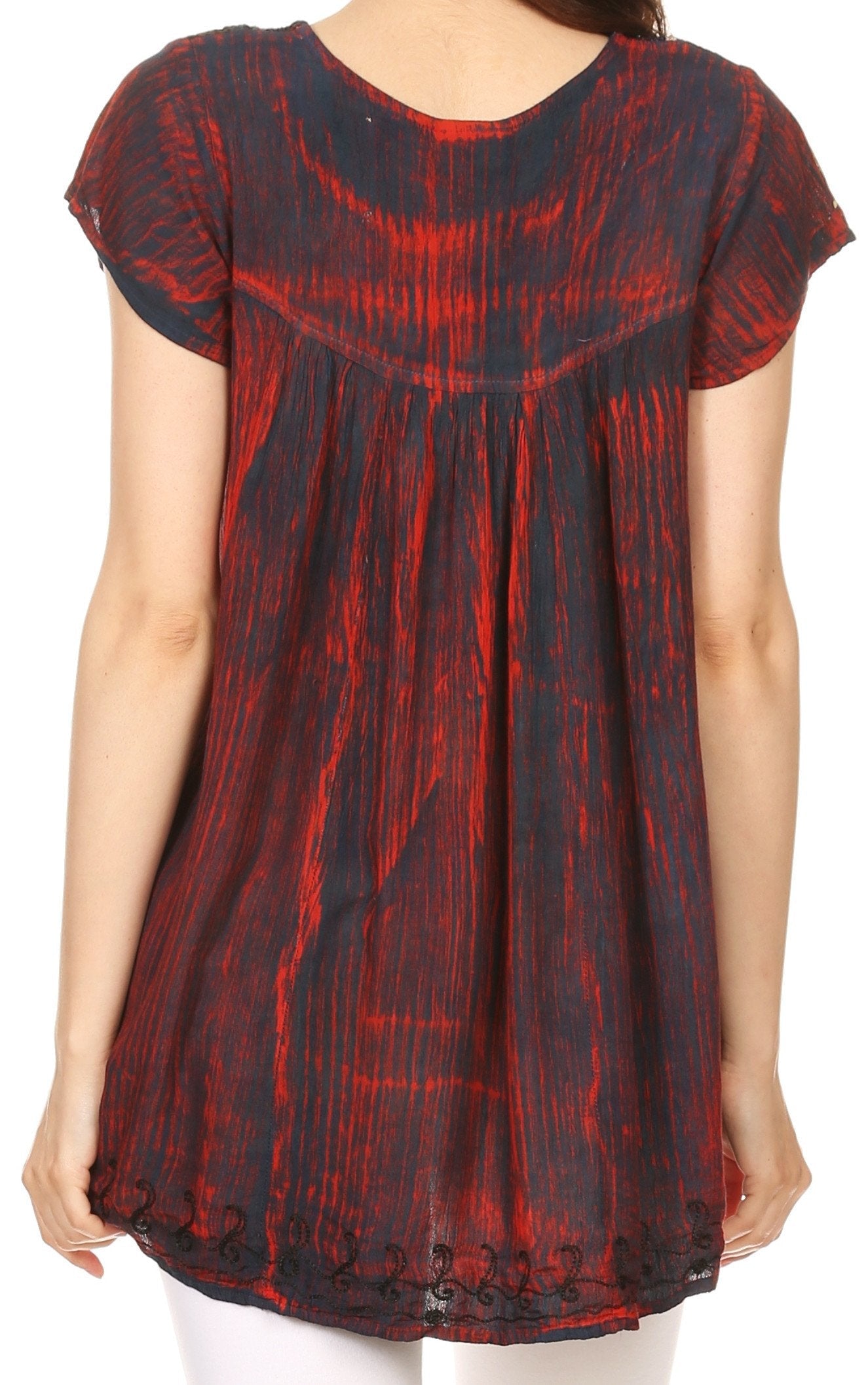 Sakkas Maritza Short Sleeve Batik Top with Crochet Embroidery and Sequins