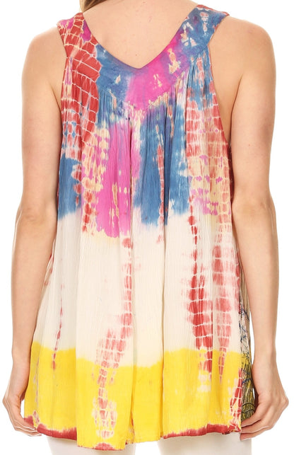 Sakkas Melanie Tie Dye Batik Tank with Sequins and Embroidery