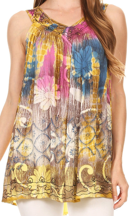 Sakkas Melanie Tie Dye Batik Tank with Sequins and Embroidery